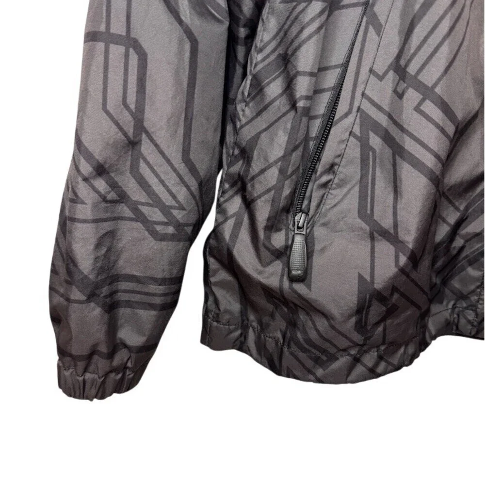 Vintage Thor Windbreaker Jacket Mens Size M Gray Black Geometric Hood Full Zip